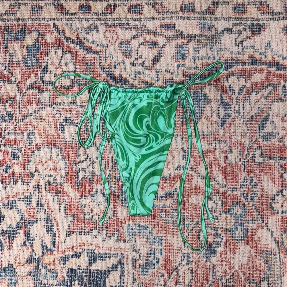 Frankies Bikinis x Naomi Tia Satin String Bikini Bottoms in Rainforest SZ L NWOT